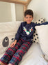 Boys Winter pajama set Dark Blue deer Hoodie + Dark Blue x Red Checkered Pants
